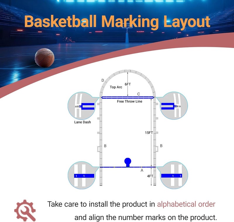 LndscLaser Reusable Basketball Court Stencil Kit for Concrete, Basketball Court Marking Kit, Plastic Material, Sun-Resistant NOT Paper Board, Durable,Can be Used More Than 20 Times. (Free Throw Line) - Image 4